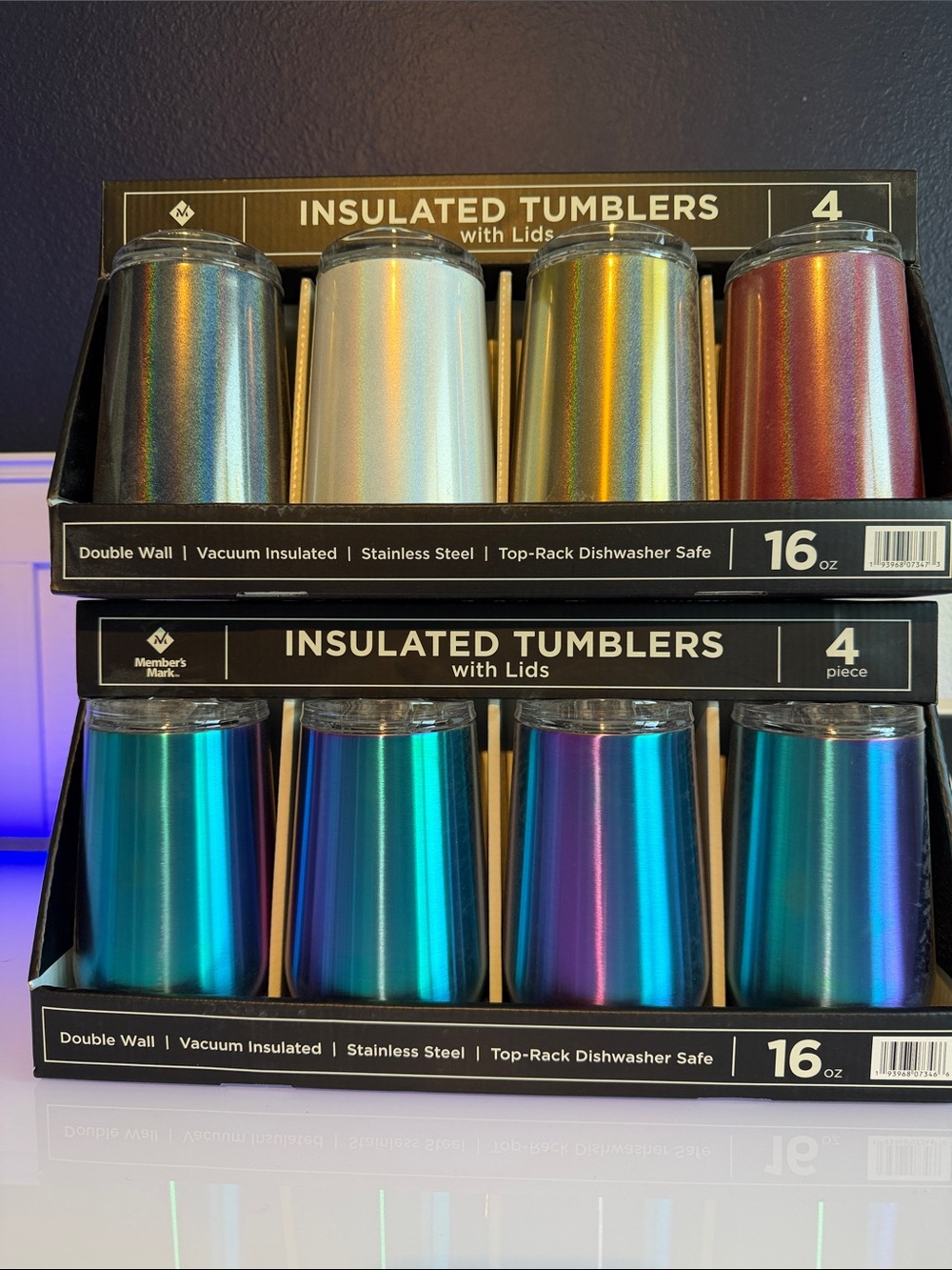 Member's Mark Iridescent Insulated Tumblers - 16 oz, Multicolor Set